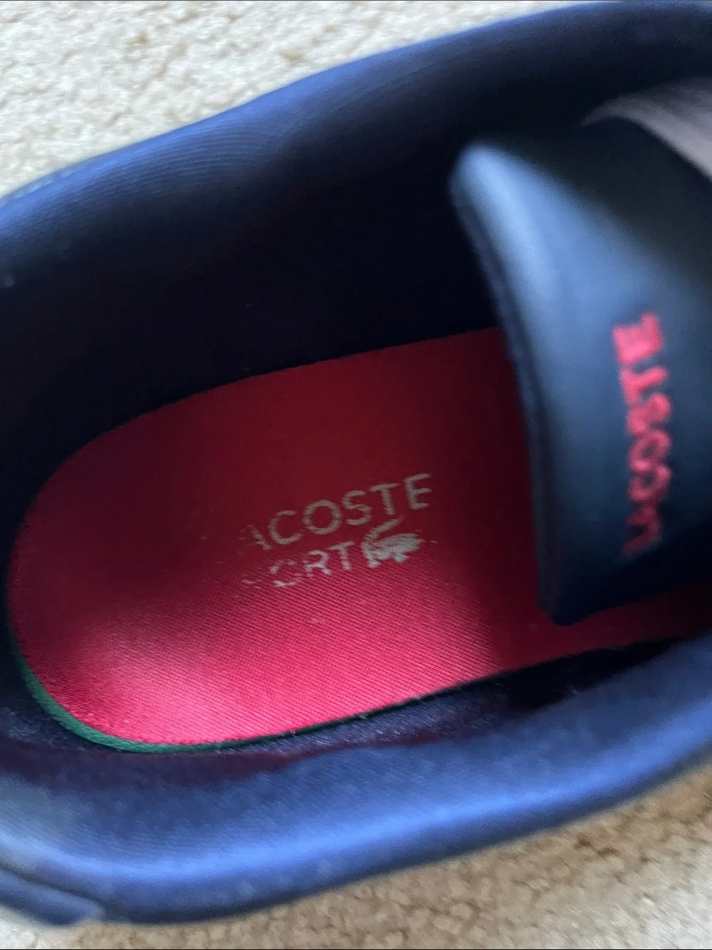 Lacoste Men's Navy Leather Boat Shoes with White Laces
